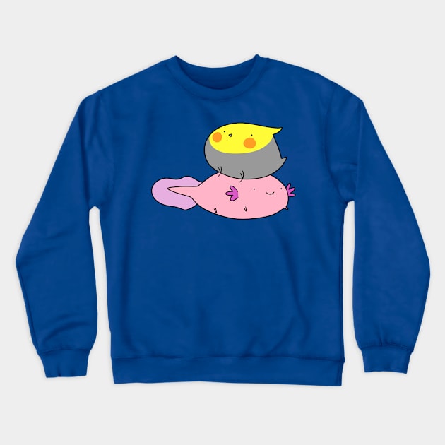 Cockatiel and Axolotl Crewneck Sweatshirt by saradaboru